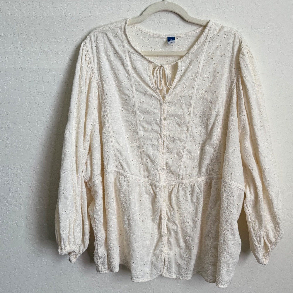 Old Navy Womens 4X Off‎ White Eyelet Lace Button Front Peplum Cottagecore Boho